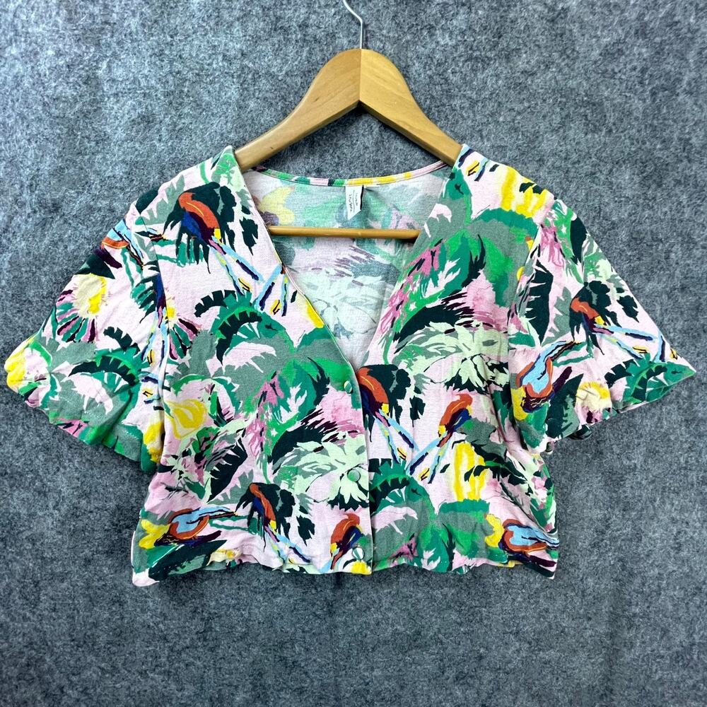 & Other Stories Cropped Top Womens 4 Tropical Button Front Vacation Bright Fun